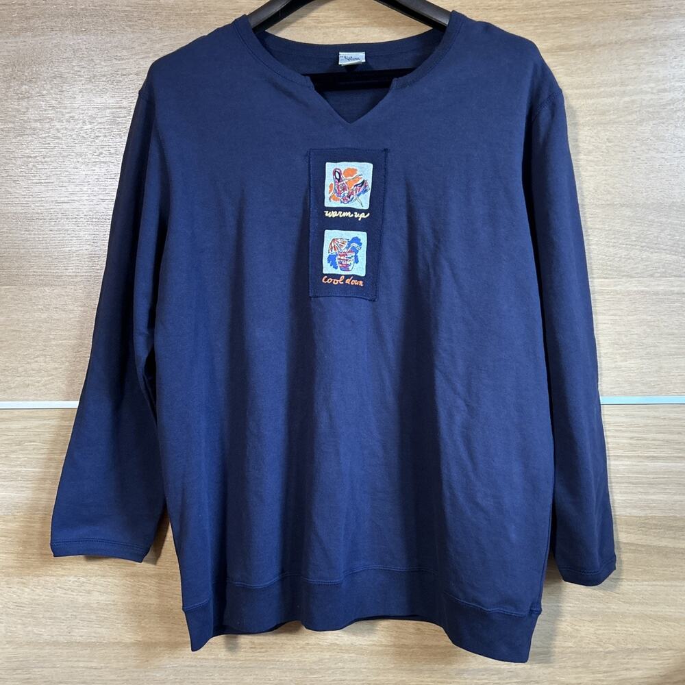 Ms Silver Wear Size 1X V-Neck Pullover sweatshirt “Warm Up Cool Down” Graphic